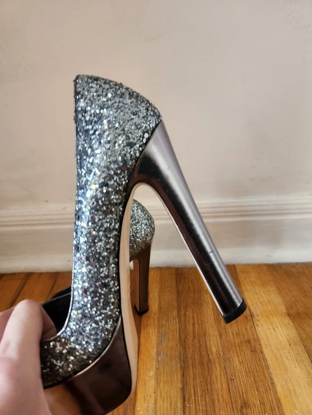 Vintage MIU MIU Platform Gunmetal Glitter Pumps Y2K